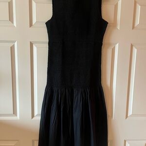 J. Crew Black Smocked Midi Dress